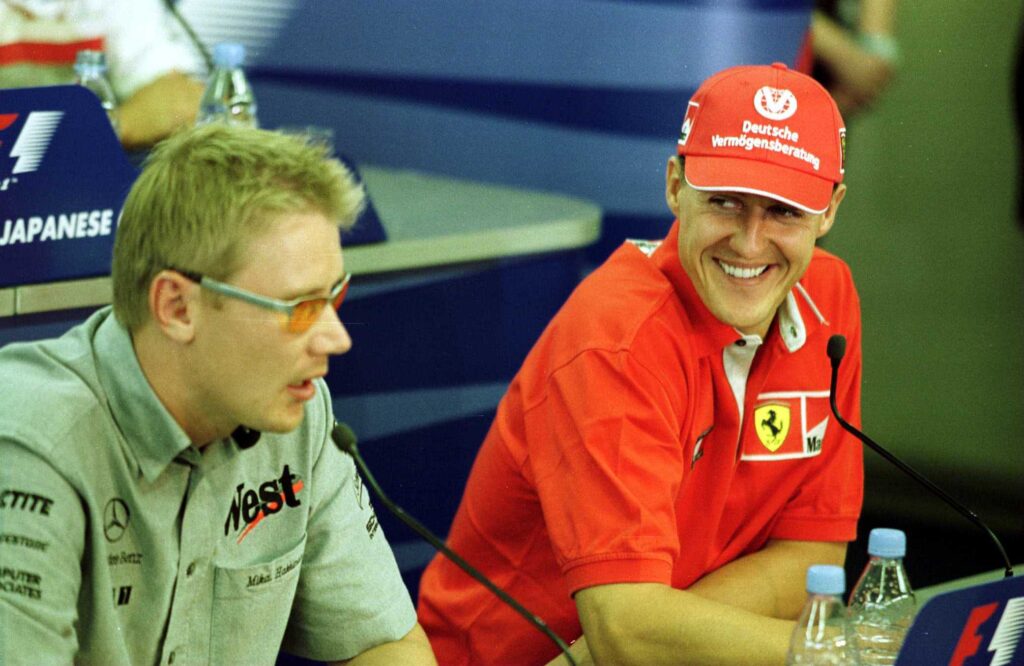 Michael Schumacher of Ferrari and Mika Hakkinen of McLaren at the 2000 Japanese Grand Prix