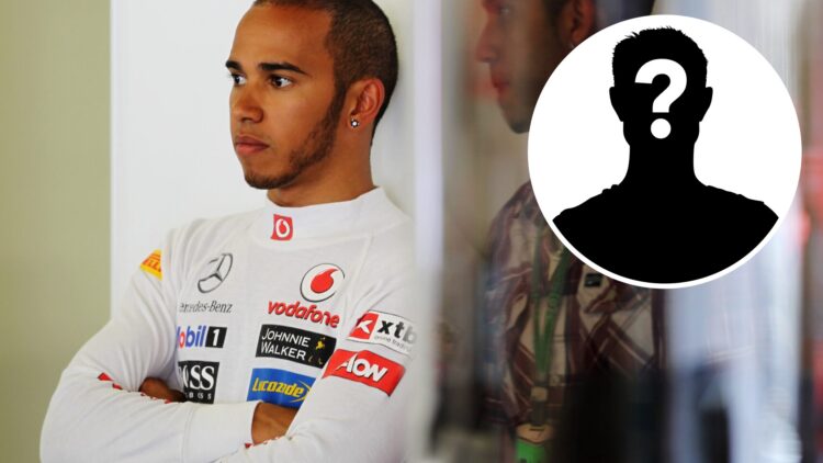 McLaren driver Lewis Hamilton prepares for qualifying for the 2012 F1 Spanish Grand Prix with a mystery person inset