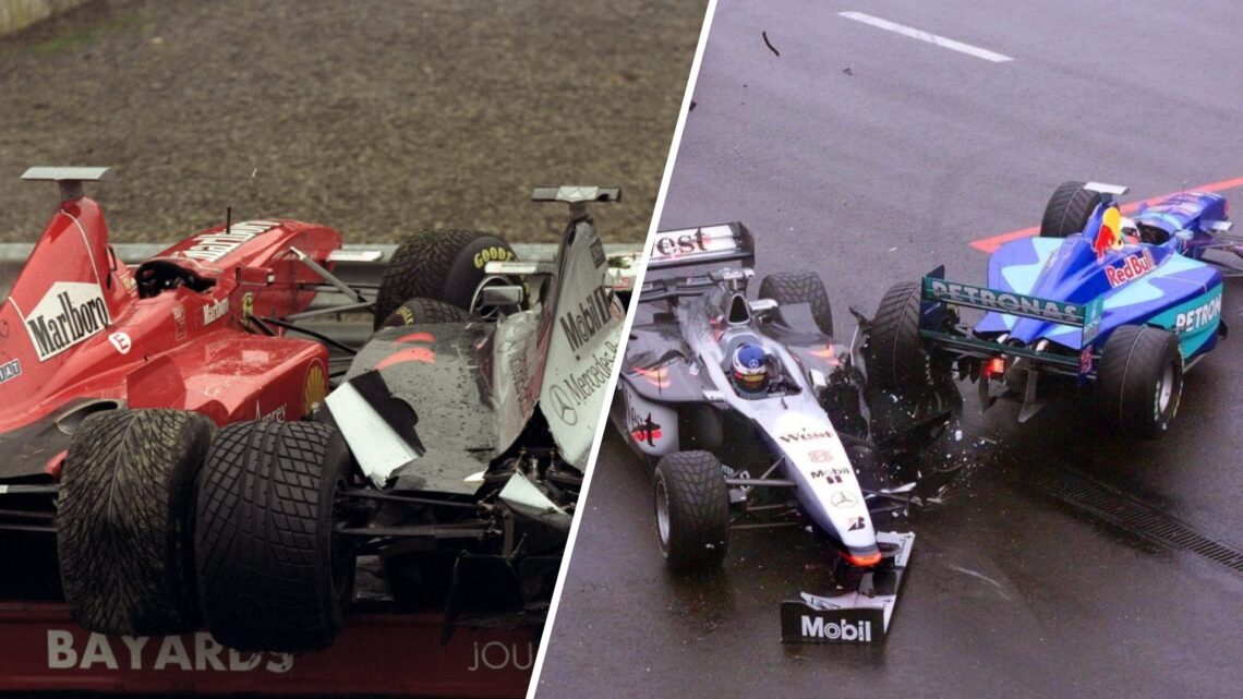 The aftermath of the carnage following the 1998 Belgian Grand Prix start.