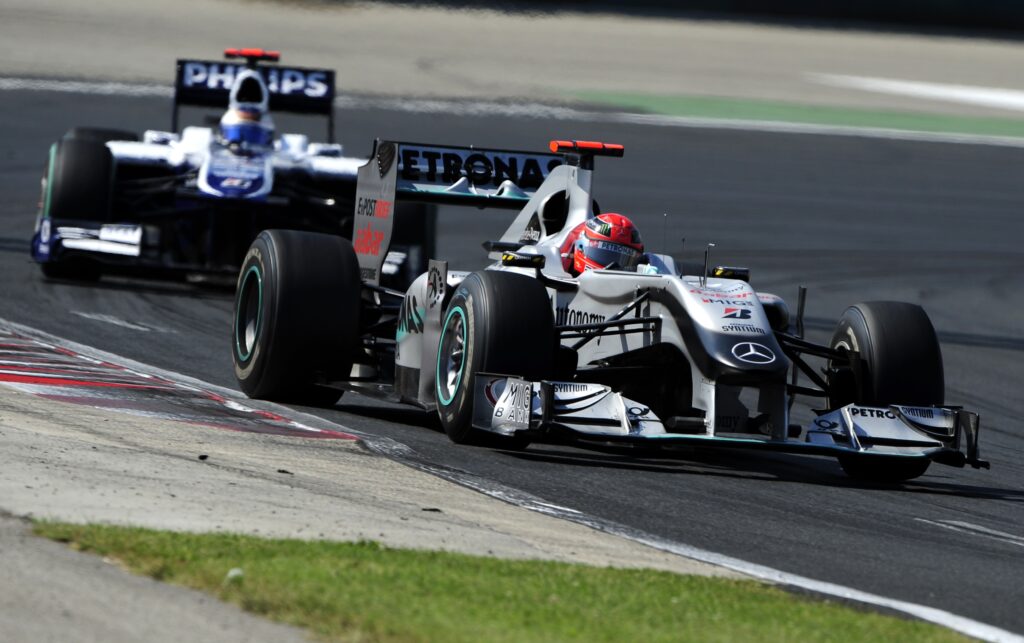 Michael Schumacher leads Rubens Barrichello.