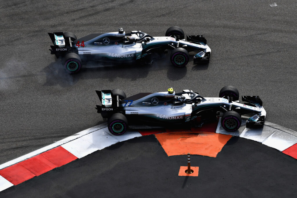 Valtteri Bottas leads Lewis Hamilton at 2018 Russian GP.