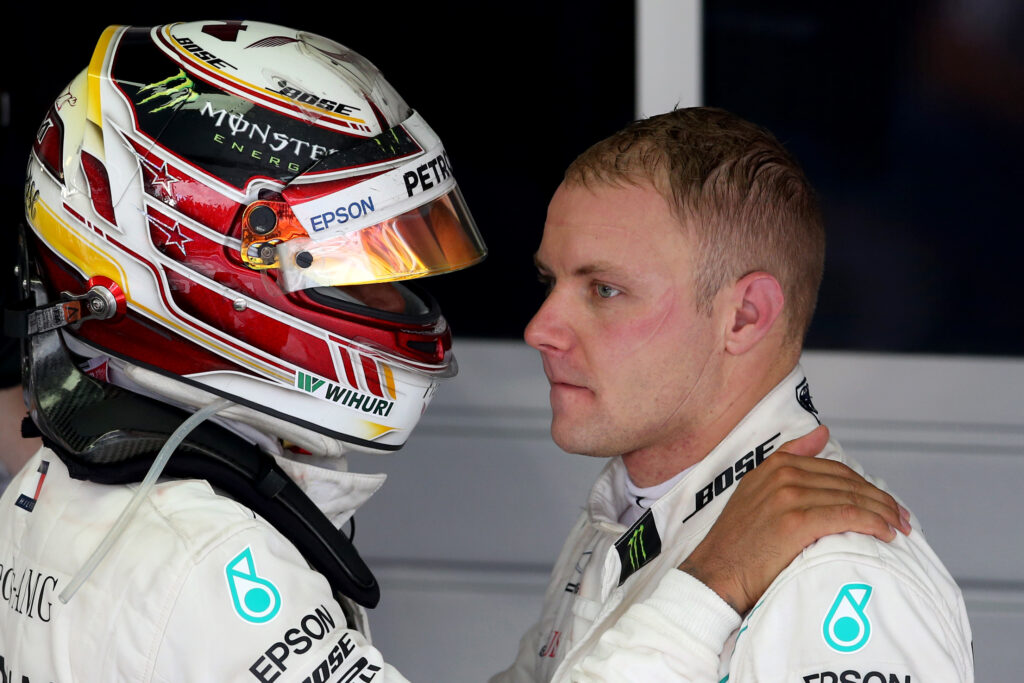 Lewis Hamilton consoles Valtteri Bottas after Sochi 2018 team orders.