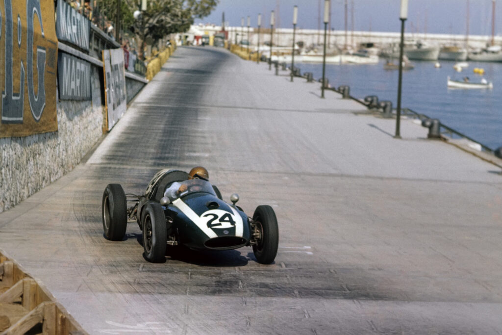Jack Brabham at the Grand Prix Of Monaco in 1959 racing a Cooper T51.