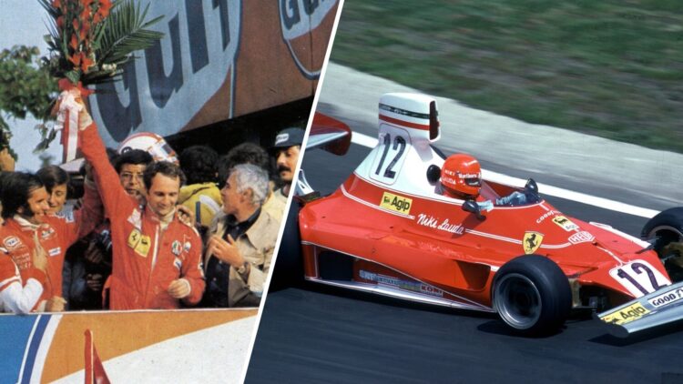 Niki Lauda wins 1975 F1 World Championship with Ferrari 312T.